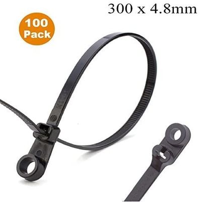Black 8 Inch Screw Mount Cable Ties Nylon 66 200mm x 5mm 100 pcs/bag